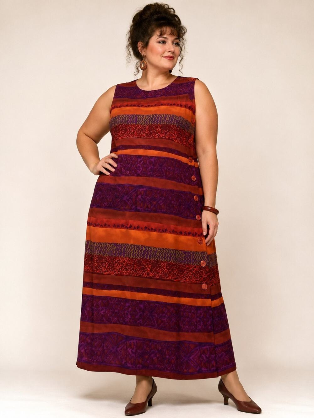 Vintage Expressions Plus Orange Purple Print Maxi Dress Jumper Size 20 W Artsy